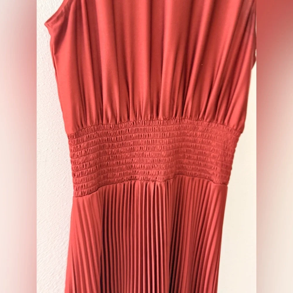 Express Sleeveless Pleated Maxi Dress in Rust - Picture 3 of 6